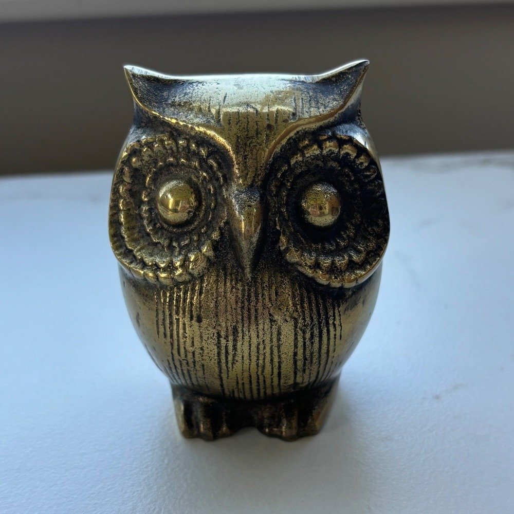 Vintage Solid Brass Owl Figurine Paperweight MCM Mid Century Modern MCM Decor